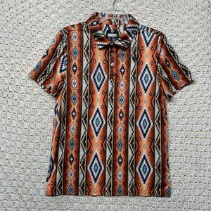 Panhandle Performance Shirt Mens Sz S Aztec Print Golf Polo Geometric Button
